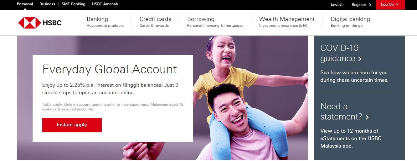 HSBC Everyday Global Account's Homepage