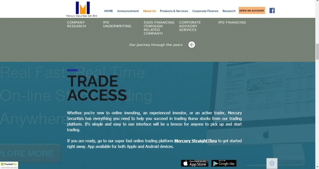 Screenshot of Mercury Securities homepage