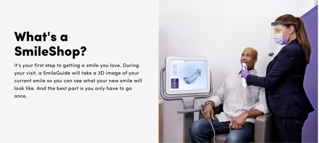 Screenshot of Smile Direct Club's Website showing the SmileShop process What’s the treatment process for Smile Direct Club