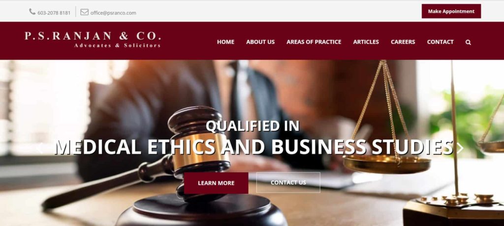 An Screenshot of the homepage of P S Ranjan and Co.