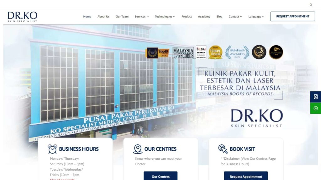 Dr. Ko Skin Specialist Homepage