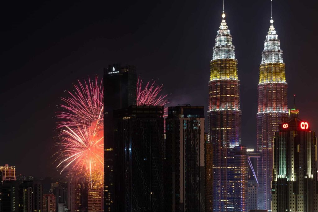 The sky lights up with colorful fireworks on Christmas Day